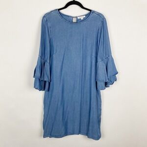 beachlunchlounge Collection Denim Chambray Dress Ruffle Sleeve Women's Size L
